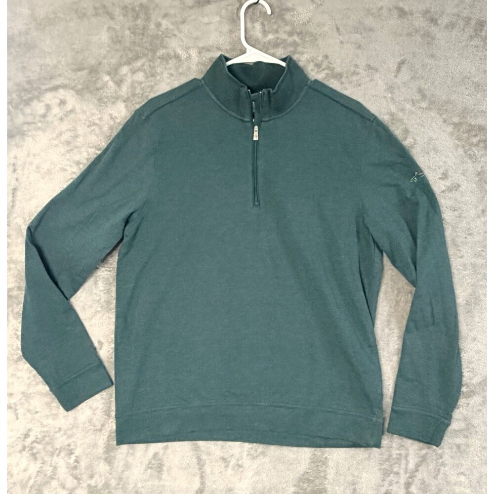 Greg Norman Green Shirt MED Mens Shark Logo 1/4‎ Zip Pullover Golf Sweater